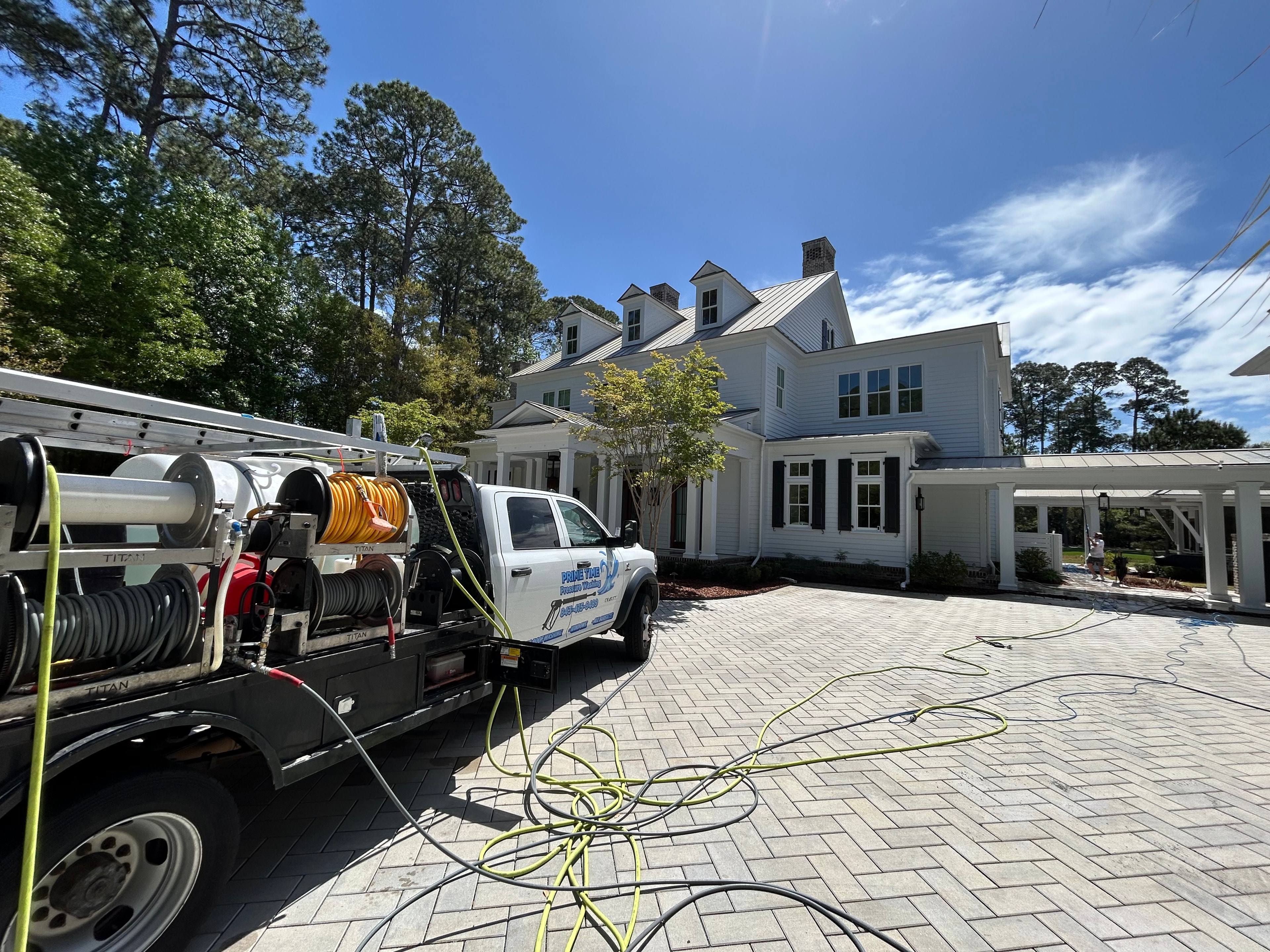 Prime Time service truck at a large estate paver restoration job