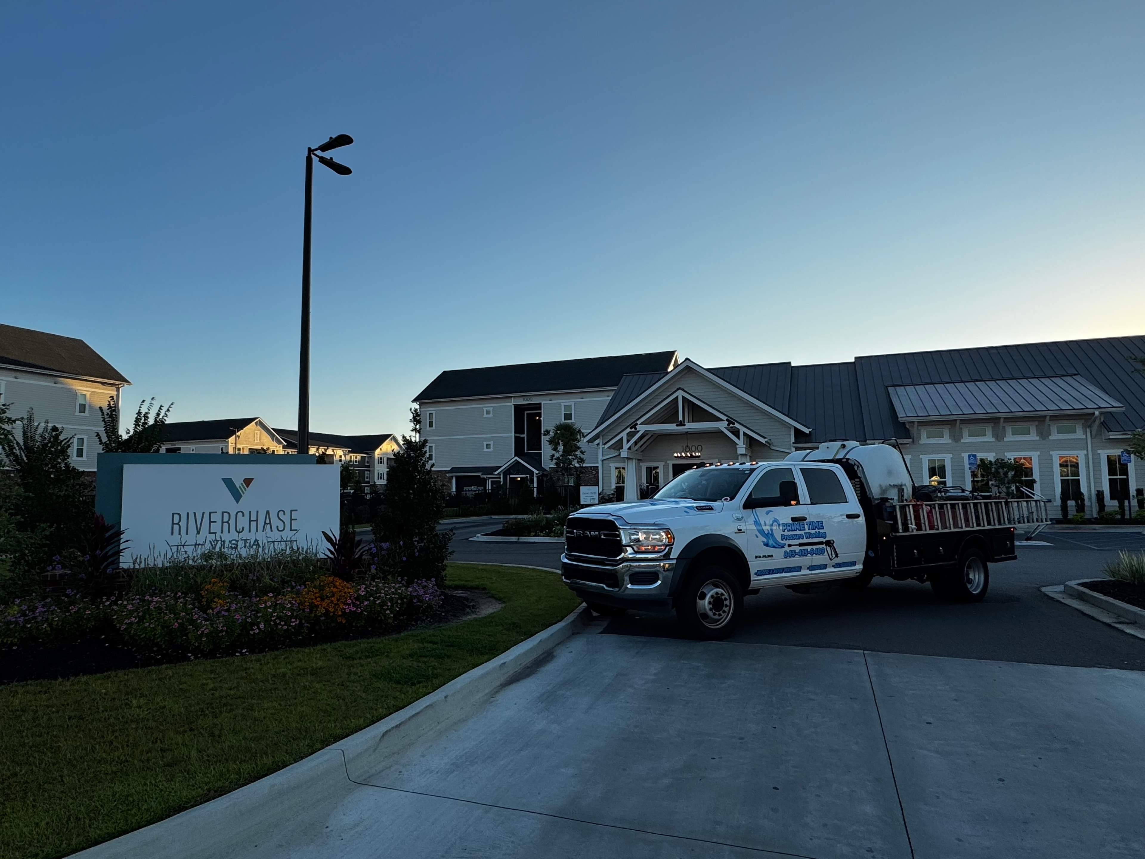Prime Time RAM 5500 service truck at Riverchase Vista property